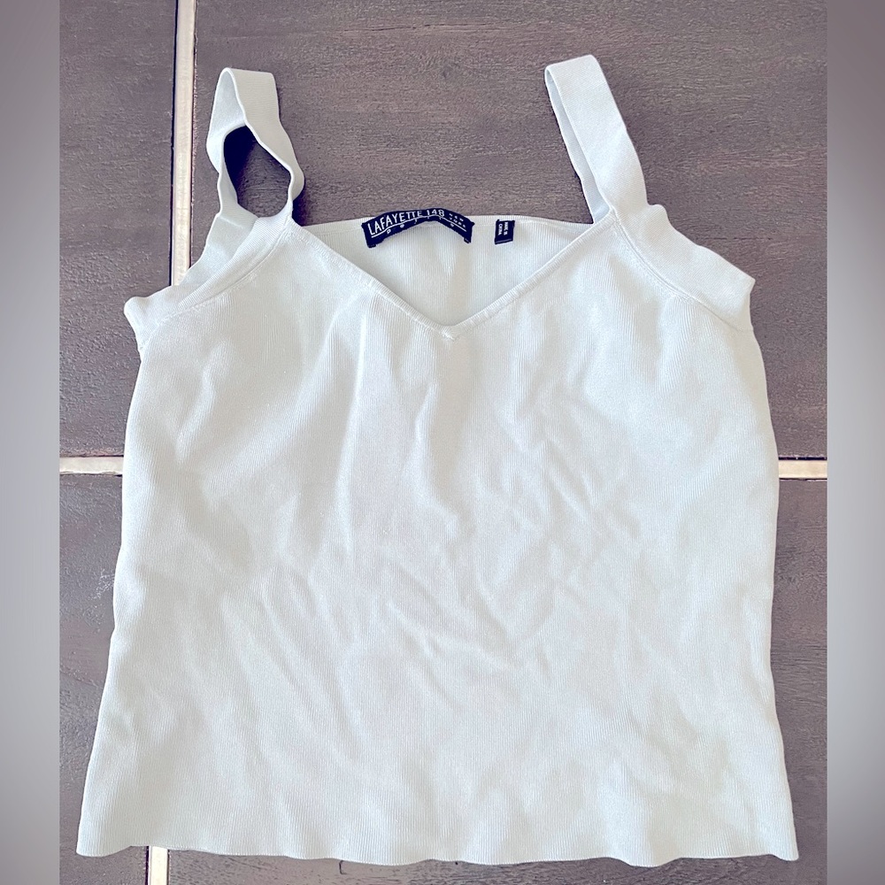 Vintage Cropped blue grey v-neck tank top petite small Lafayette 148 New York